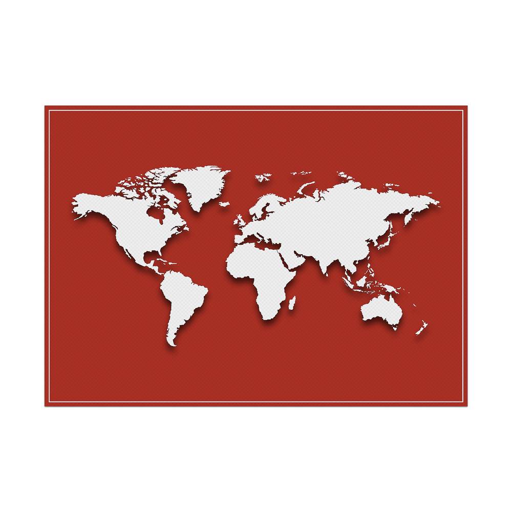 Placemat Set van 6 Stuks Wereldkaart Rood