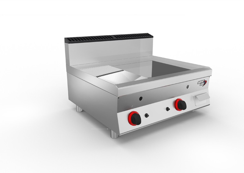 SOFRACHEF - Top plancha gaz - L 800 mm - Chrome 2/3 lisse + 1/3 rainurée - 7STP8CLRG