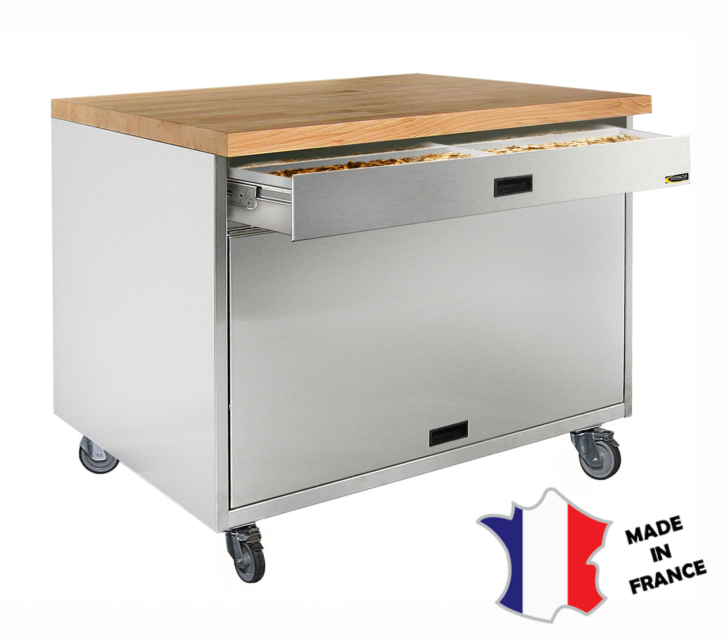 Parisien - avec tiroir - sur roulettes - sans planche - tiroir a cereales - 997x800x900mm 