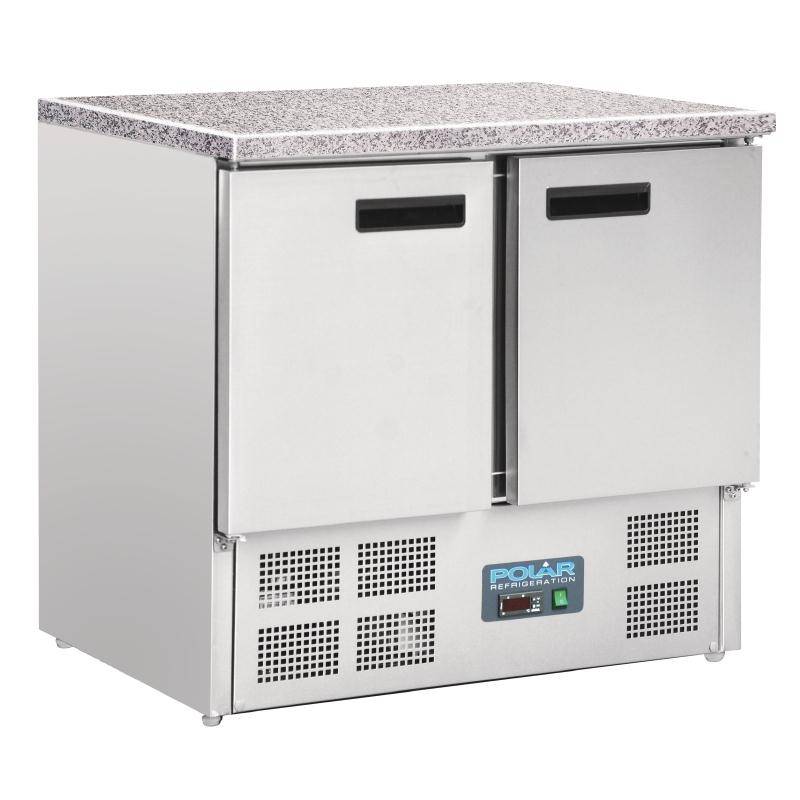 Comptoir Réfrigéré Inox - 2 Portes - Plan en Marbre - 700x900x890(h)mm