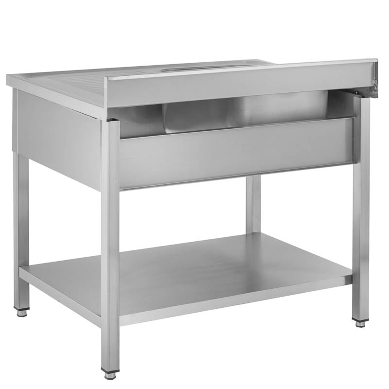 Spoeltafel Basic 10x7 met 1 spoelbak links, opstaande rand en bodemplaat