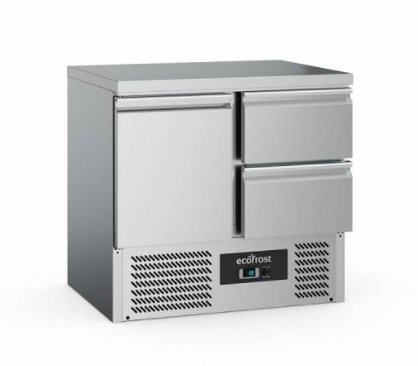 Kühltisch Edelstahl | 1 Tür+ 2 Schubladen | 230 Liter | 900x700x(h)876mm