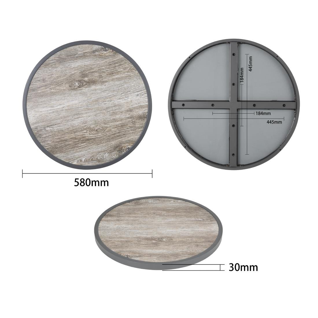 Bolero Fiberglas-Tischplatte, rund, Holzoptik, 580 mm