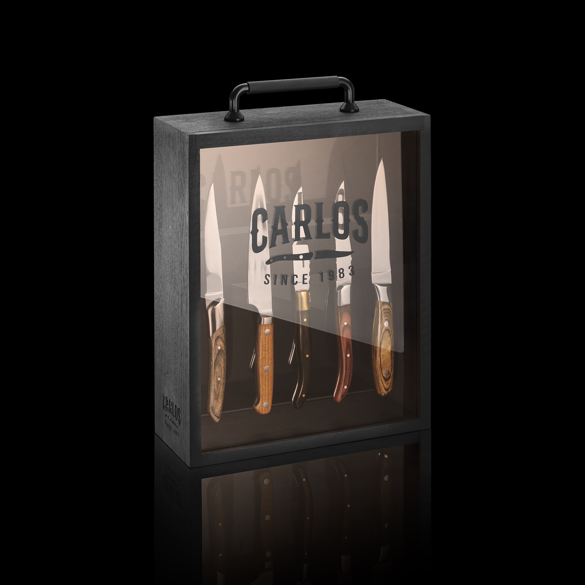 La Boîte CARLOS, 26,5 × 10 × 32,5 cm, chêne teinté, acrylique