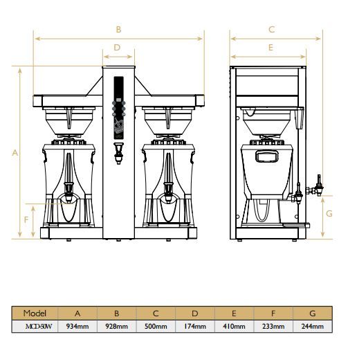 Kaffeemaschine | Heißwasserhahn | 2 Spenderbehälter | 8kW | 2x5 Liter