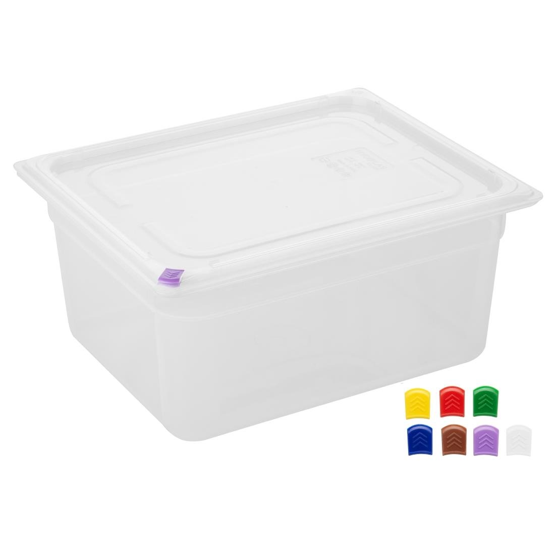 Bacs PP Hygiplas Click GN 1/2 avec couvercles et 7 clips de couleur 150mm 8,9L (lot de 4)