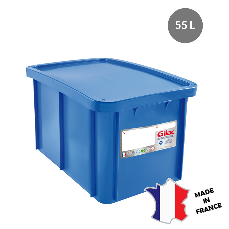 Bac 55 L antibactérien + couvercle | 600x400 | bleu 