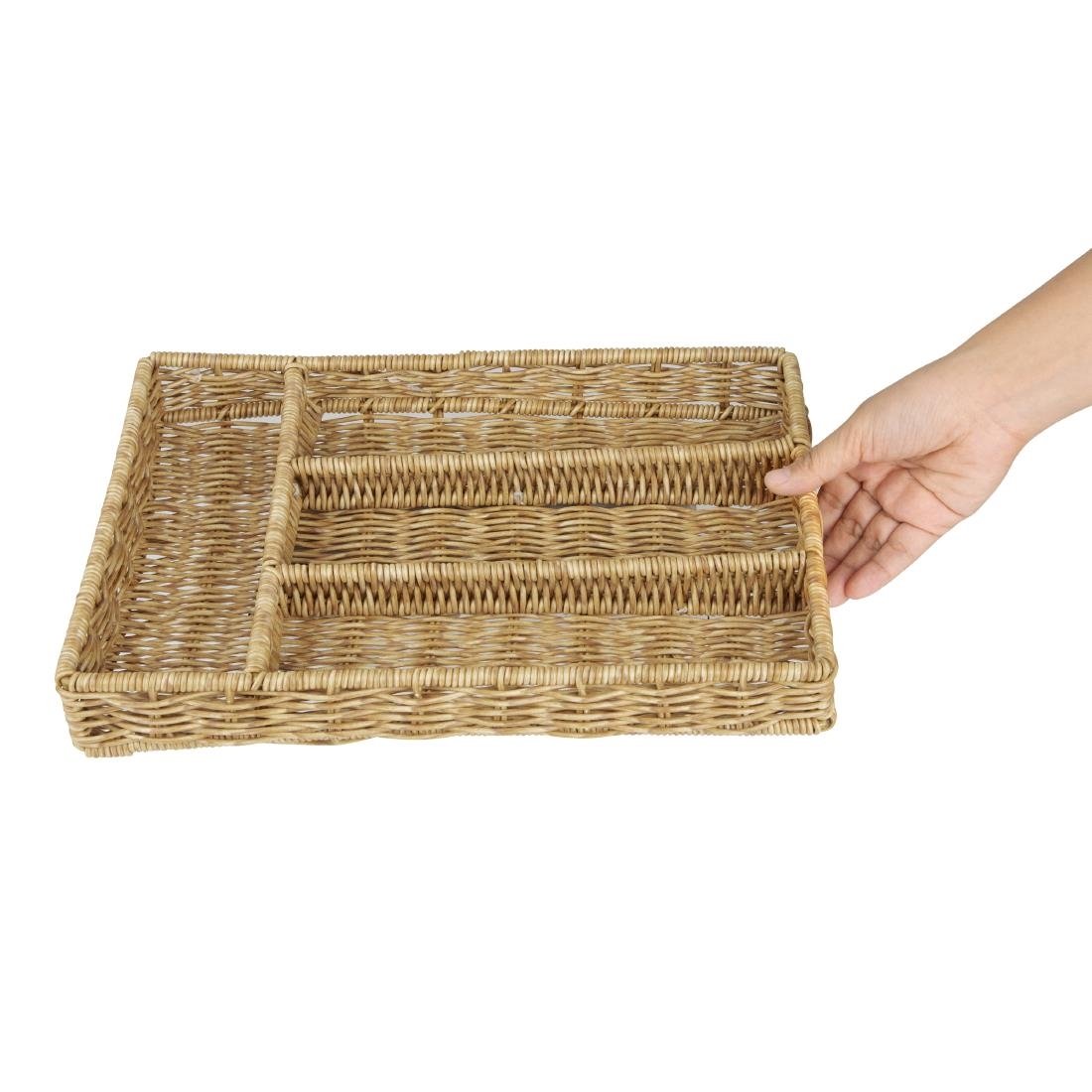 Bac à couverts en polyrotin Olympia marron clair 340x250 mm