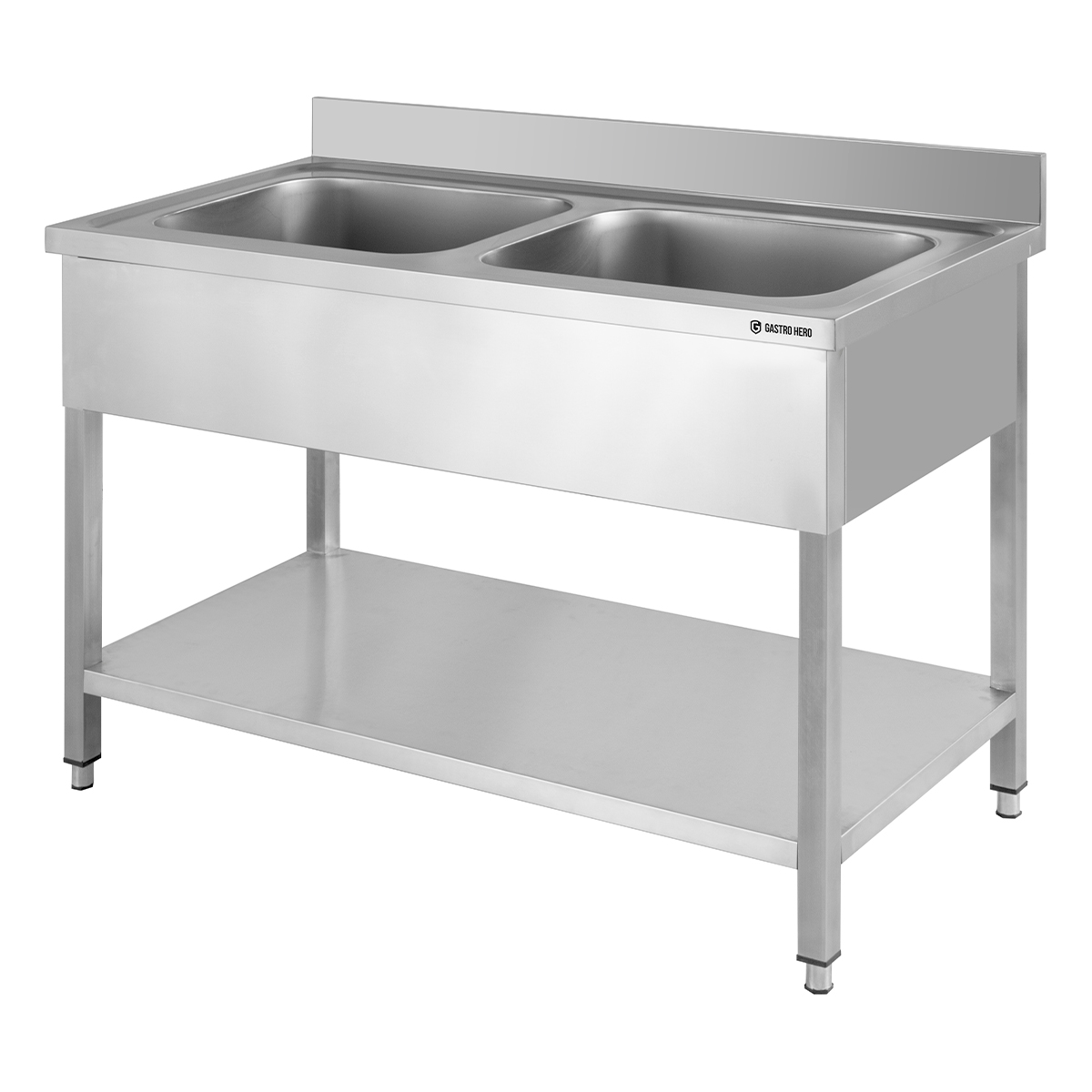 Spoeltafel Basic 12x7 met 2 spoelbakken, opstaande rand en bodemplaat