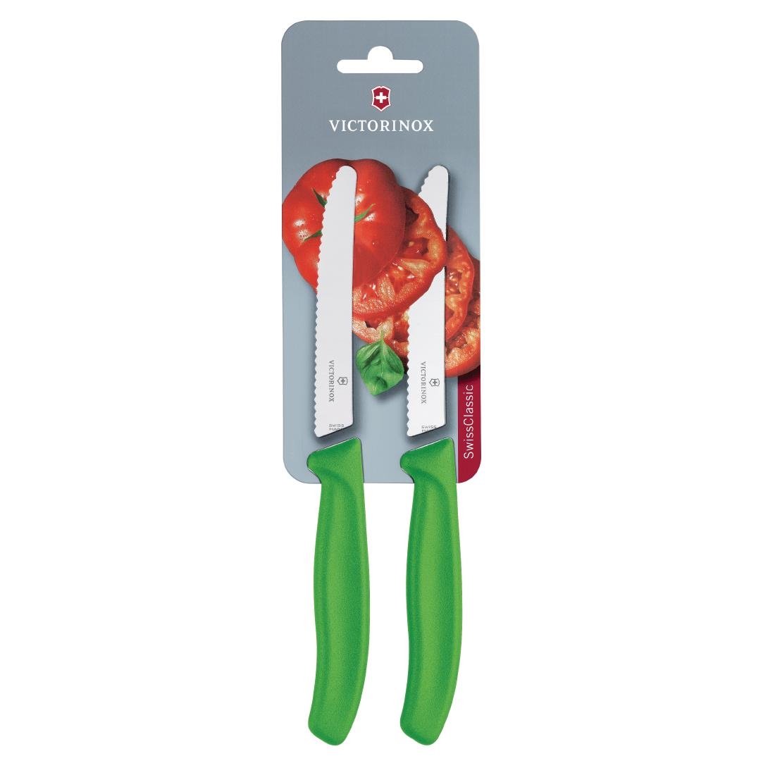 Set de couteaux à tomates et de table dentés Victorinox 11cm verts (lot de 2)