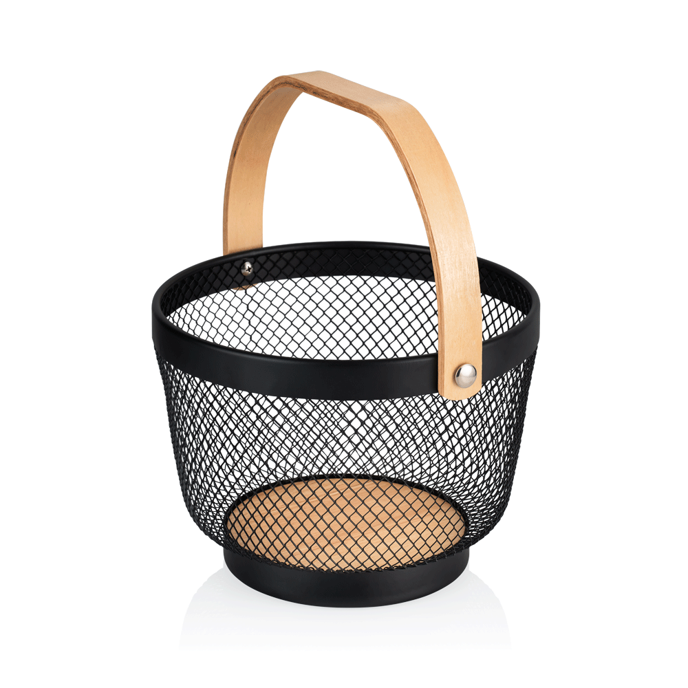 korf, 28 x 27 x 18,5 cm, zwart gepoedercoat, metaal, hout