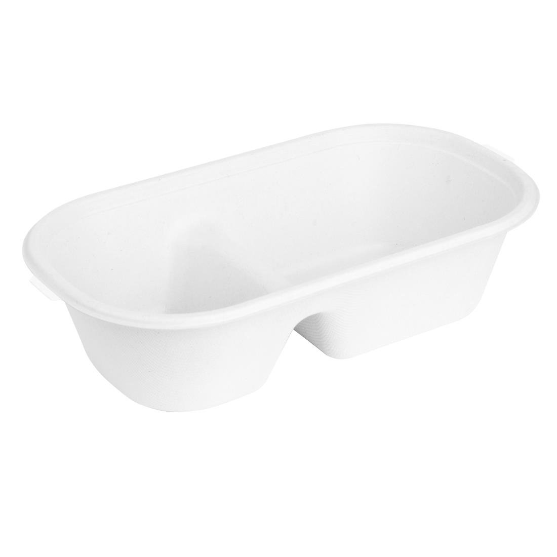 Fiesta composteerbare bagasse ovale 2-compartimenten container 900ml (pakket van 100)