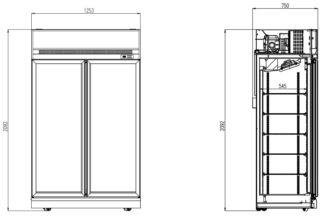 KOELKAST 2 GLASDEUREN INS-1000R