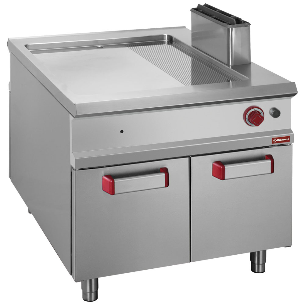 Plaque de cuisson gaz Pass-Through avec meuble bas - Chrome lisse / nervuré - 900x1100x (h) 850mm