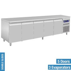 Kühltisch | Edelstahl | 5 Türen | 2625x700x(h)850-900mm