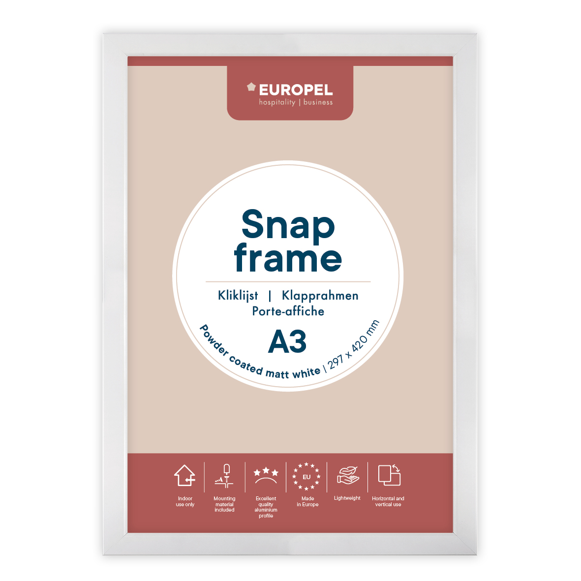 Klickrahmen Europel Premium+ A3 25mm Mattweiß