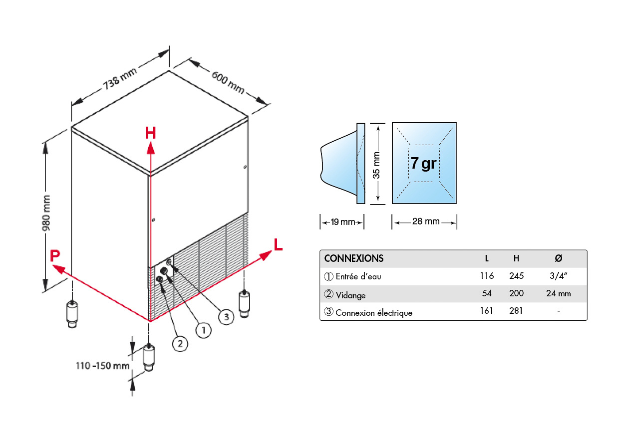 Brema - Machine à Glaçons Cubes | 105 kg/24h | Réserve 35kg | Condenseur Air/Eau