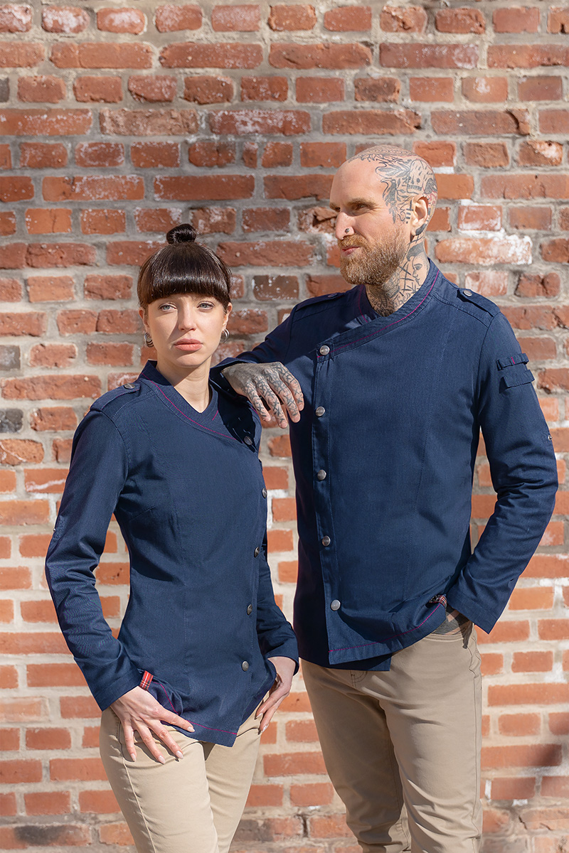 Veste de cuisine à manches longues pour homme ROCK CHEF-Stage2, en matière durable - Bleu Acier - 46