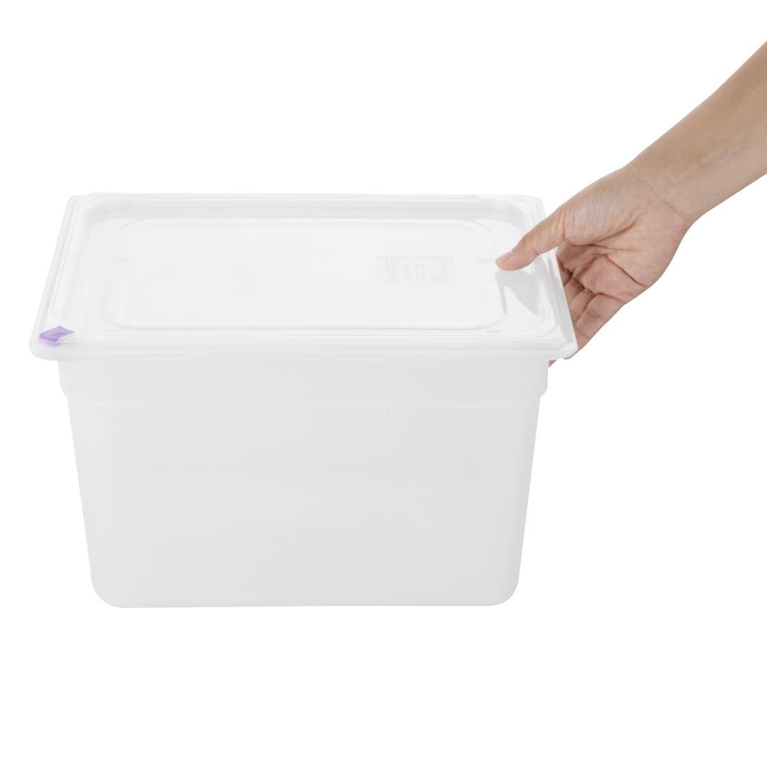 Bacs PP Hygiplas Click GN 1/2 avec couvercles et 7 clips de couleur 200mm 11,7L (lot de 4)