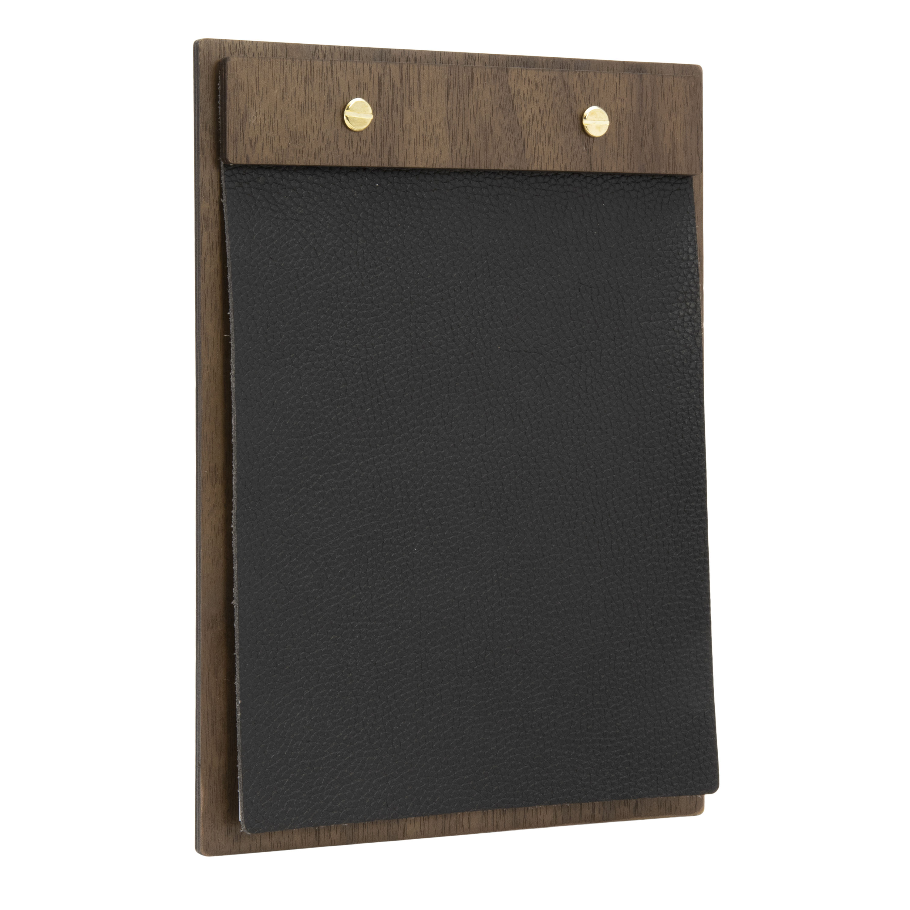 A5 menuhouder van walnoothout met leren voorblad 