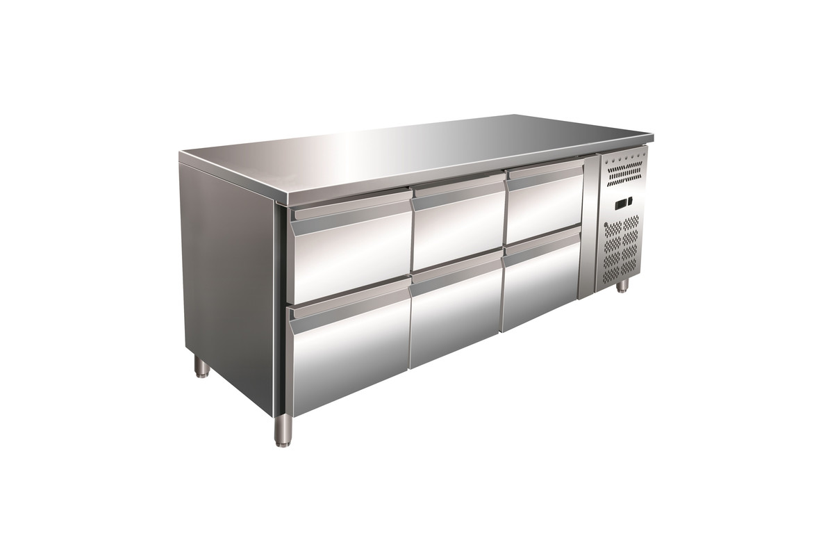 Gastro-Inox RVS GN-Kühlwerkbank mit 6 Schubladen, zwangsgekühlt