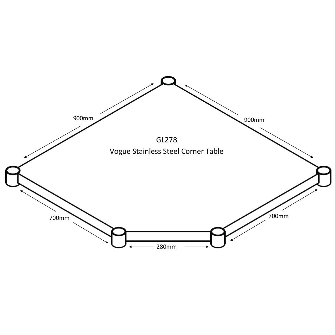 Table d'Angle Inox + Étagère Basse | 900x700x960(h)mm