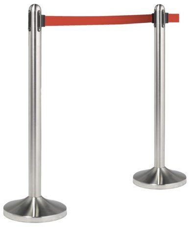 Poteau de barrière Chrome | avec cordon rouge 210 cm | Poteau 1m x Ø30cm