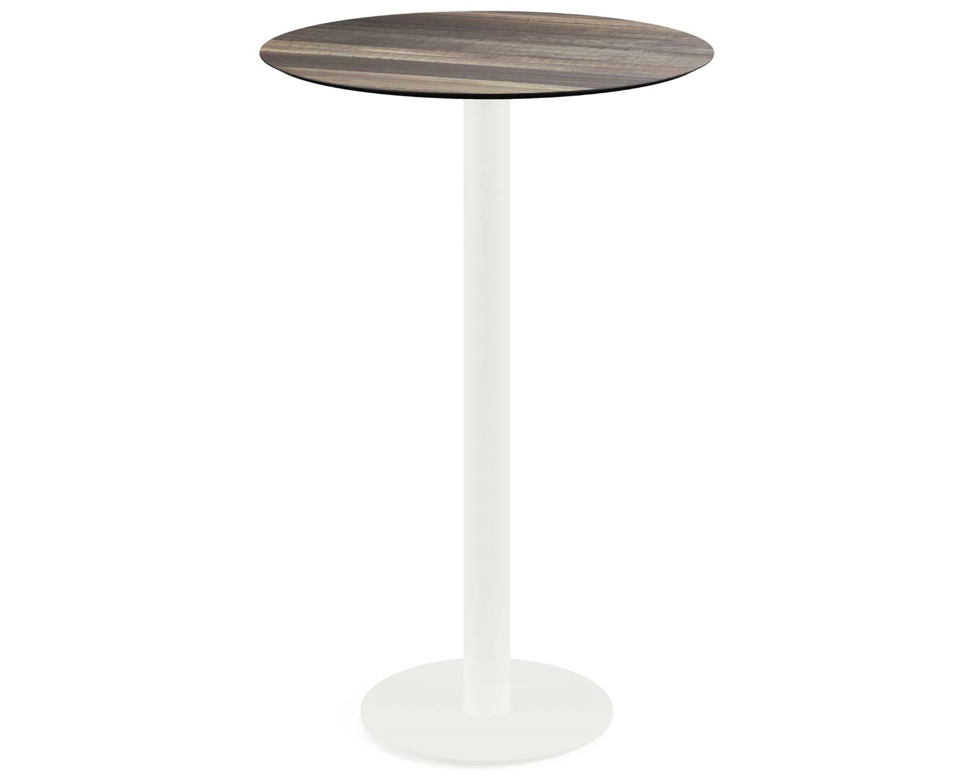 Table de bar Urban piètement blanc + plateau HPL Bois Tropical Ø70cm