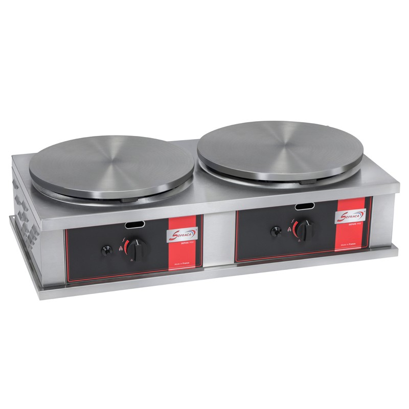 Crêpière gaz carrée professionnelle à usage intensif - Version double - Diamètre 40 cm - CR2CG40