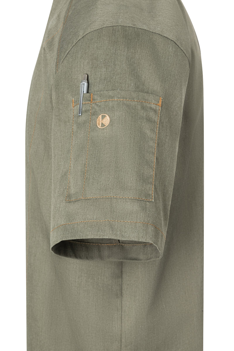 Kurzarm Kochjacke Jeans-Style - Vintage Moss Green - 50