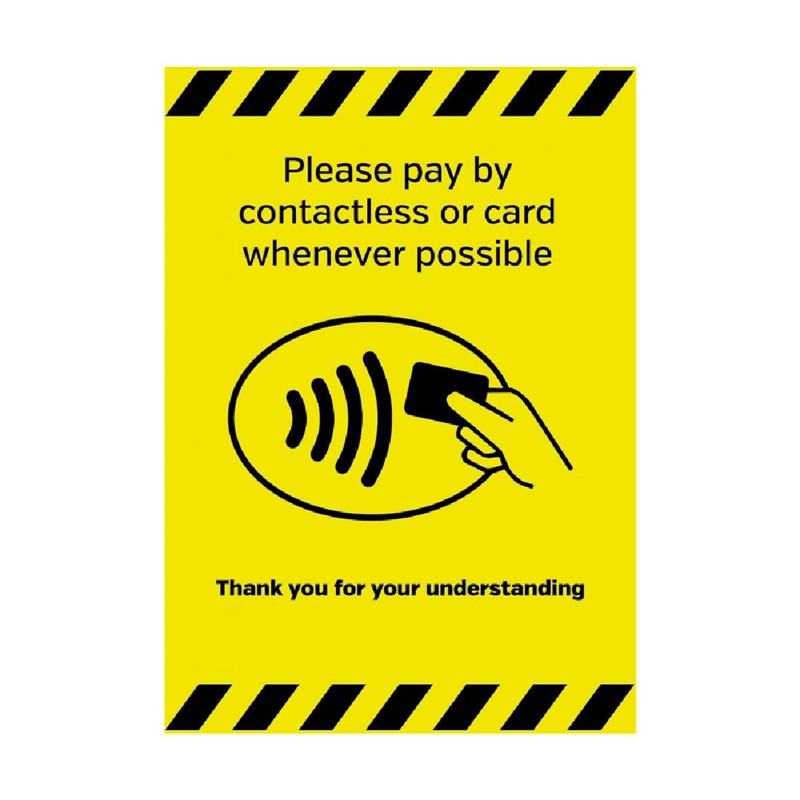 A4 Size Please Pay By Contactless Card Whenever Possible Vinyl Sticker