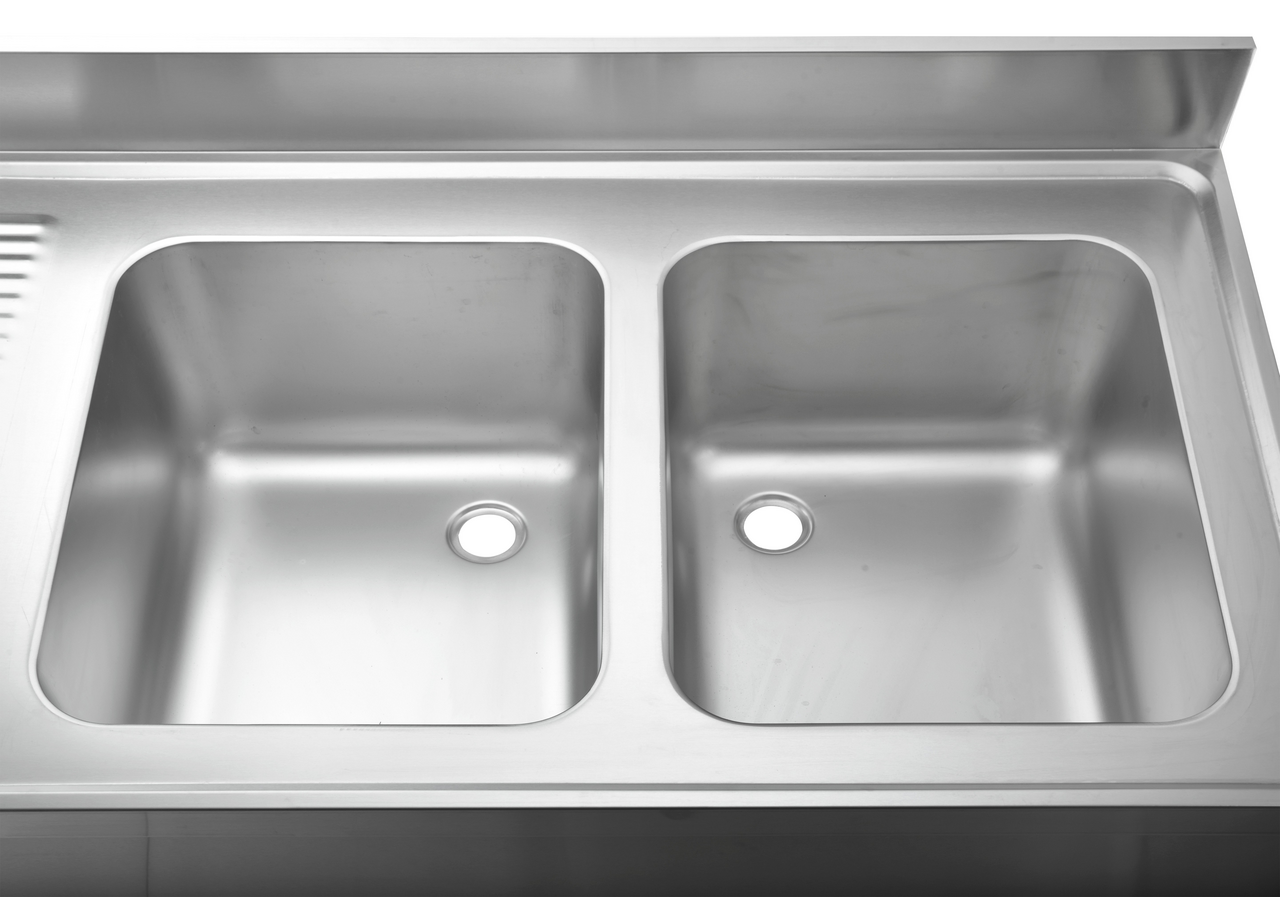 Centre de plonge Basic 16x7 avec 2 cuves à droite, dosseret et étagère inférieure