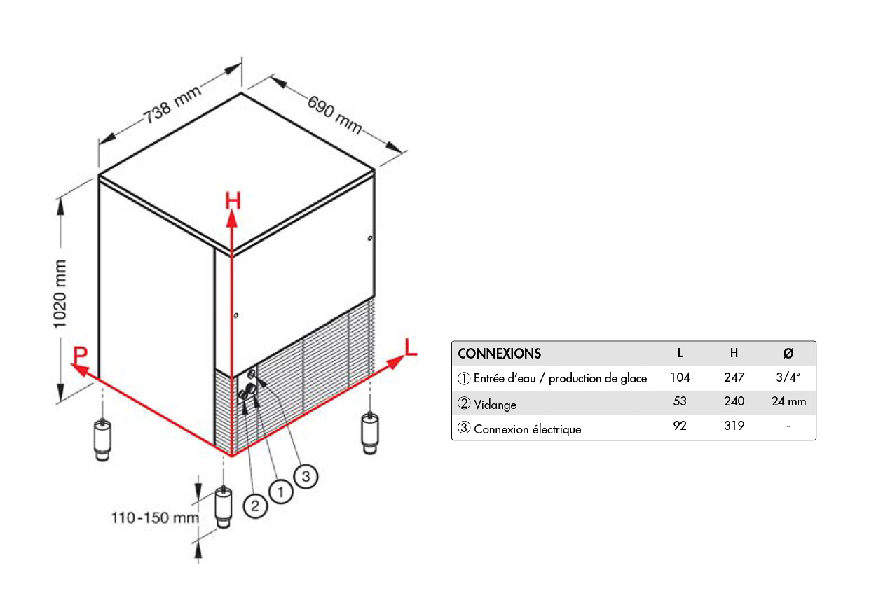 Brema - Machine à Glaçons Nuggets - 148 kg/24h - Réserve 50kg - Condenseur Air/Eau