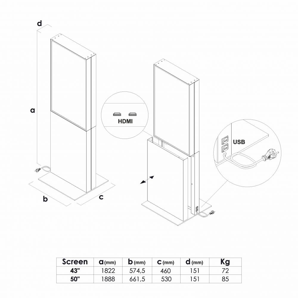 Digitale Smart Line Totem Dubbelzijdig Met 50" Samsung Scherm Zwart