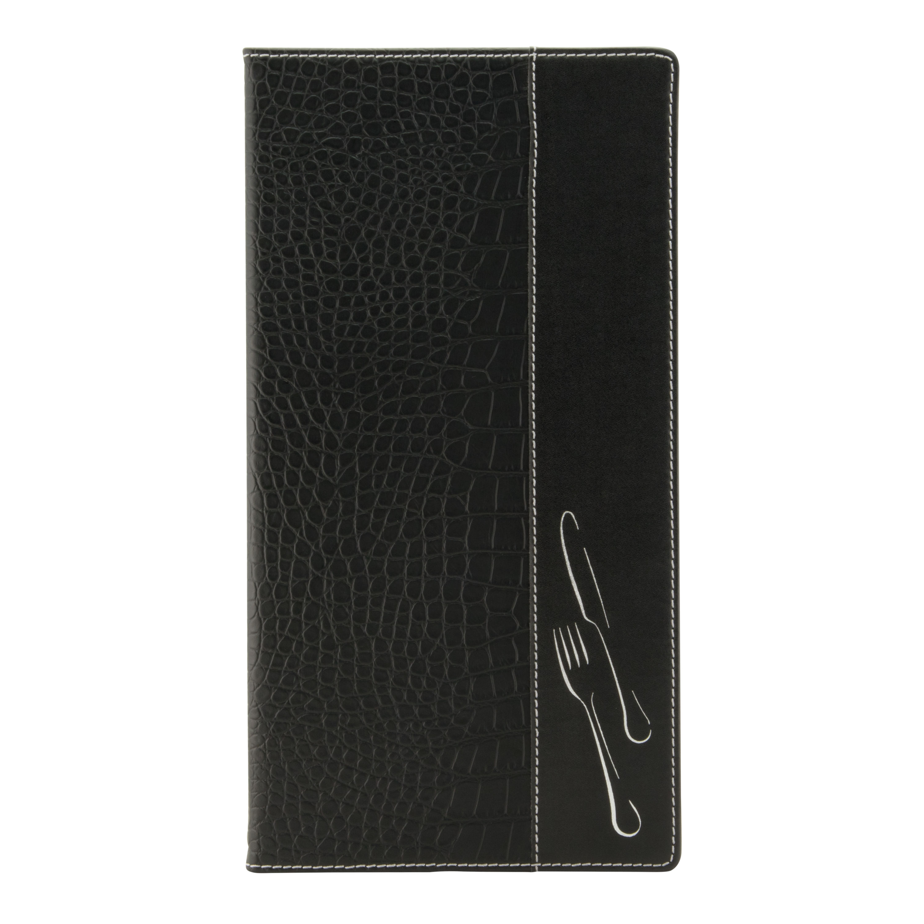 Design lange menuhouder in krokodillenleerstijl - (binnenkant kaft 2 ramen voor extra pagina’s en 1 insteekhoes geschikt voor 4 pagina inbegrepen) - A45