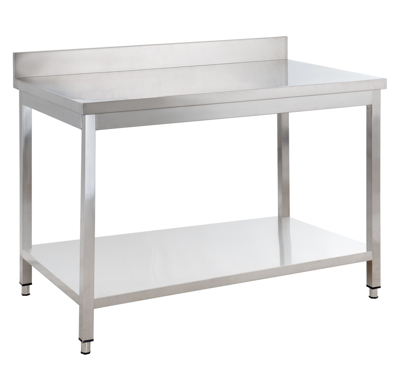 Table de travail en inox Basique 12x6 avec étagère inférieure et dosseret, à monter soi-même