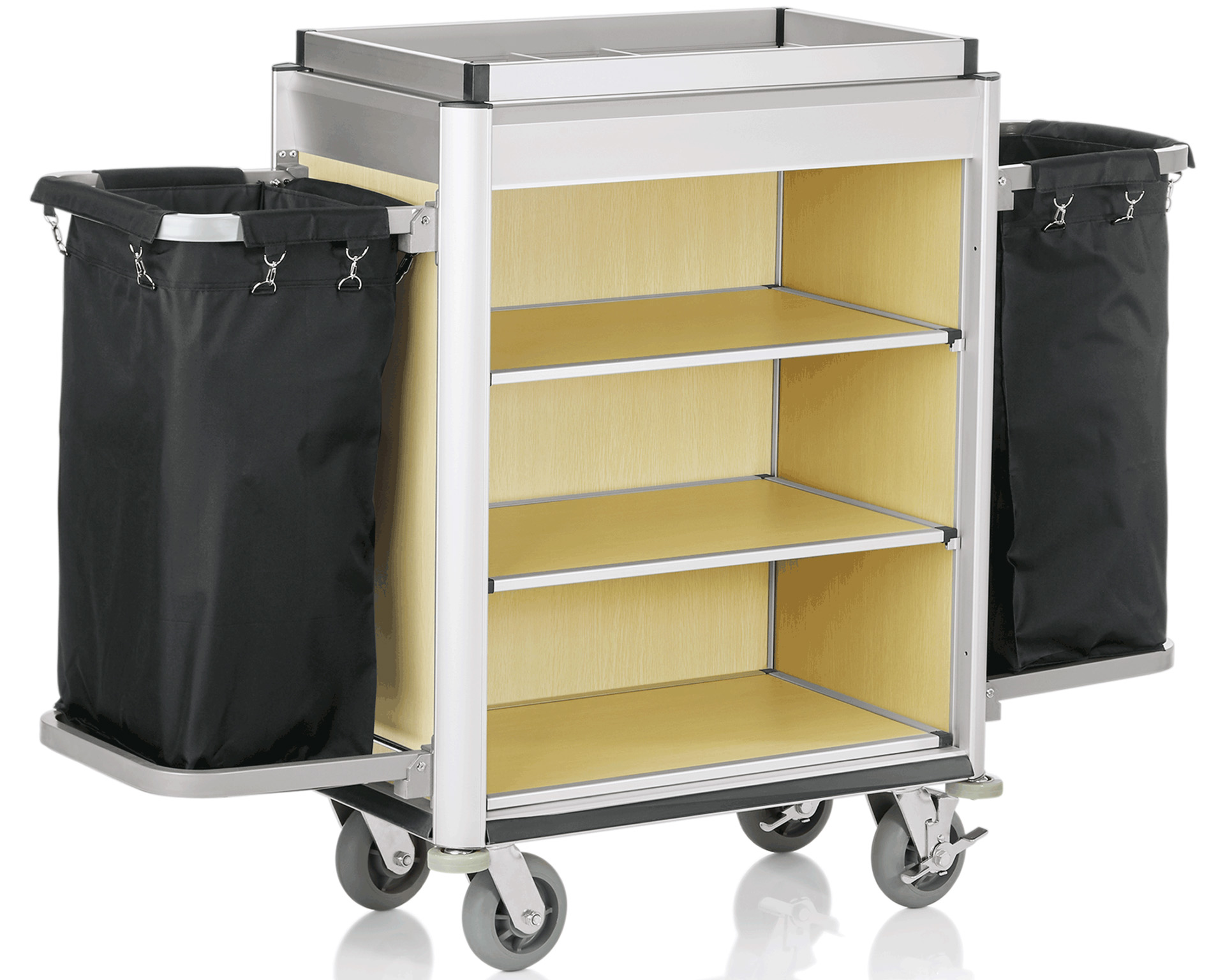 Chariot de ménage - aluminium et aspect bois MDF - 41 kg