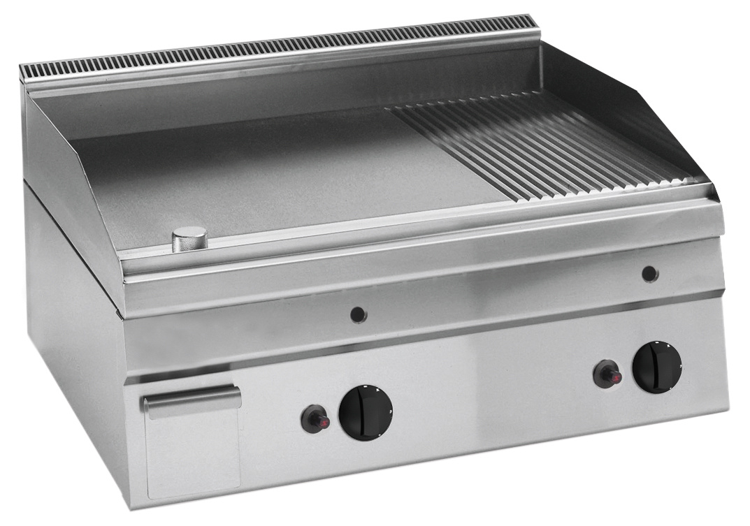 Gas-Bakplaat GBP6 / 1/3GET - 2/3 Glad & 1/3 Geribbeld - 8kW - 700x600x(H)300mm