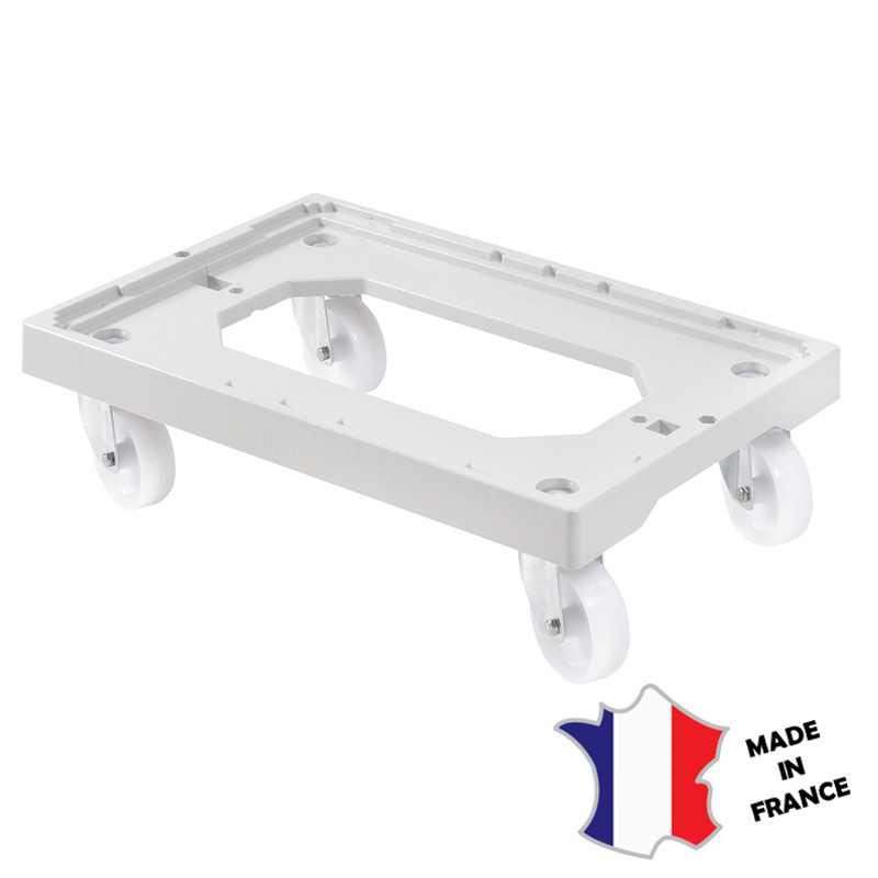 Socle rouleur 4 roues pivotantes - chape acier - gris - 613(l)x414x172mm