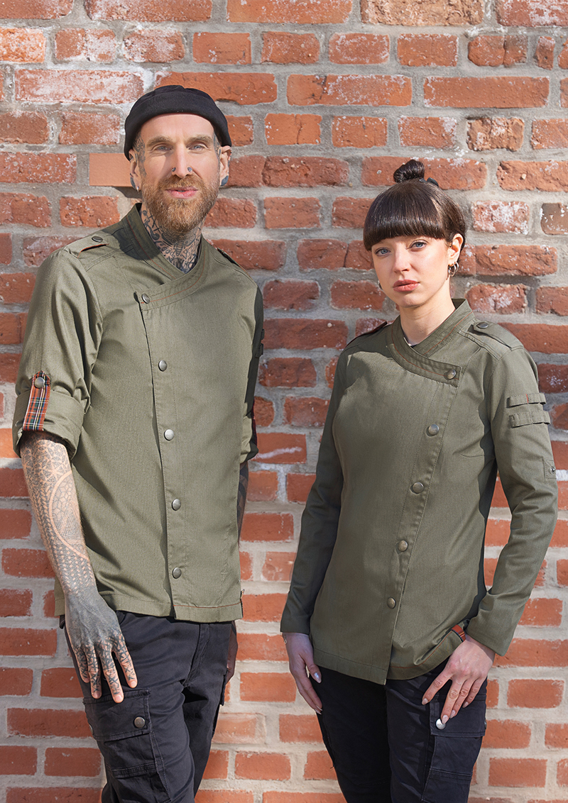 Veste de cuisine à manches longues pour hommes Denim-Style ROCK CHEF-Stage2 - Vintage Moss Green - 46