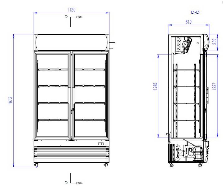Display Kühlschrank weiß | 2 Glastüren | 670 Liter | 1120x610x(h)1973mm | FCU-750