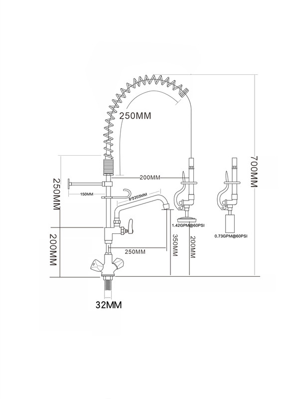 Voorspoeldouche met Zwenkkraan - Draaiknoppen - Ééngats - 700mm