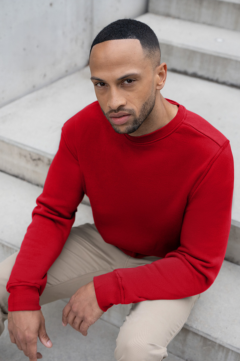 Herren Workwear Sweatshirt Soft-Face, aus nachhaltigem Material - Rot - L