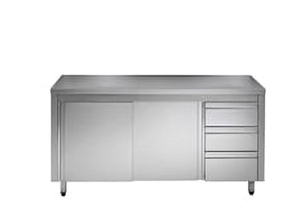 Armoire de travail en acier inoxydable ECO avec porte coulissante et 3 tiroirs 20x7
