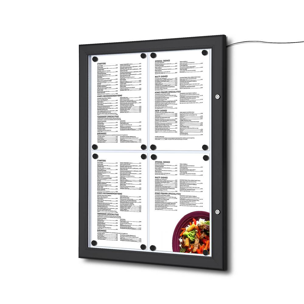 Boîte à menu extérieure noire 4x A4 éclairage LED