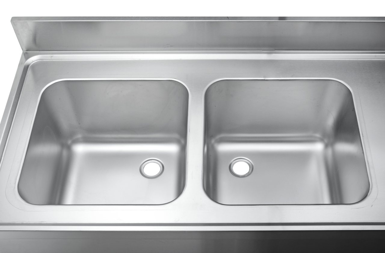 Centre de plonge Basic 16x6 avec 2 cuves à gauche, dosseret et étagère inférieure