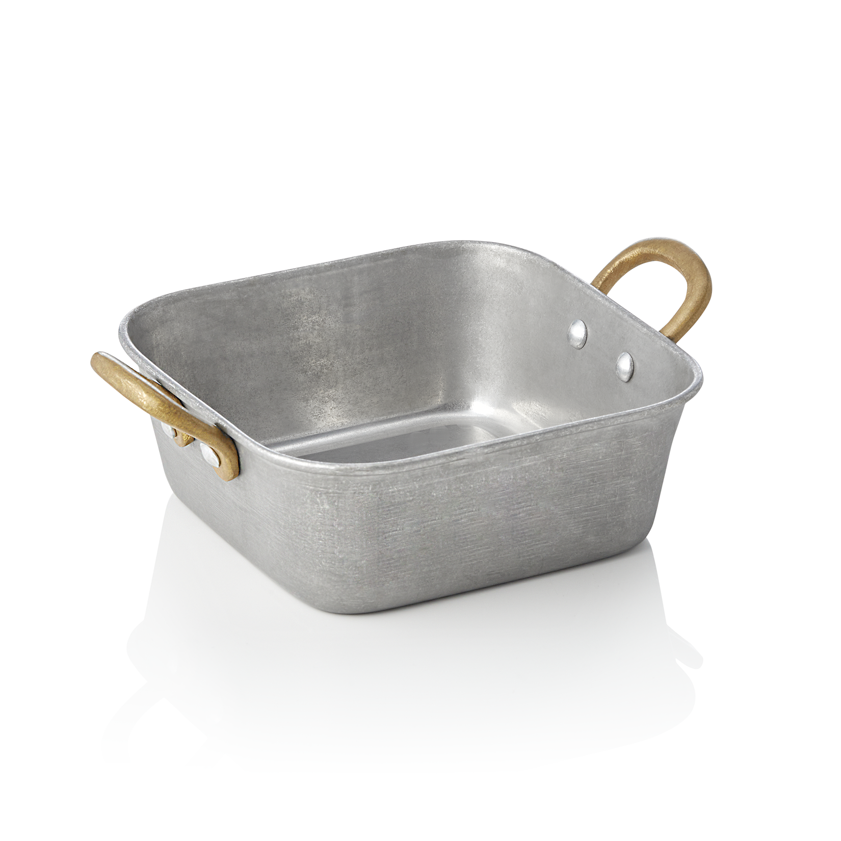 Serveerpanne STEEL & STYLE VINTAGE, met 2 messinggrepen, 14 x 14 x 5 cm, 570 ml, chroom-nikkelstaal