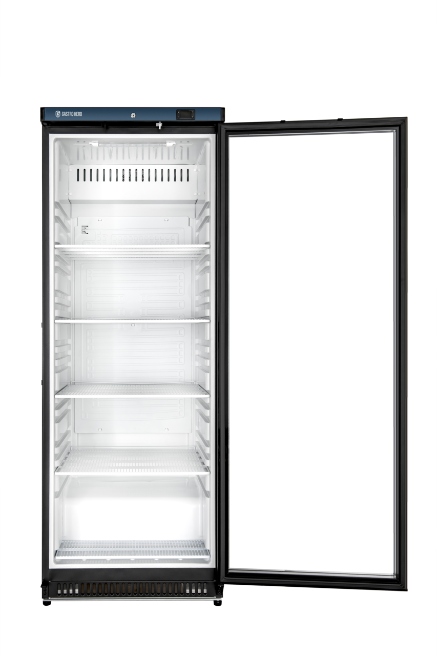 Armoire réfrigérée ECO 400 avec porte vitrée, intérieur en plastique, noir