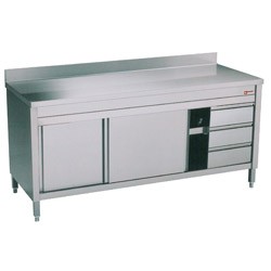 Arbeitsschrank 2 Schiebetüren Aufkantung 3 Schubladen 700x(h)900mm