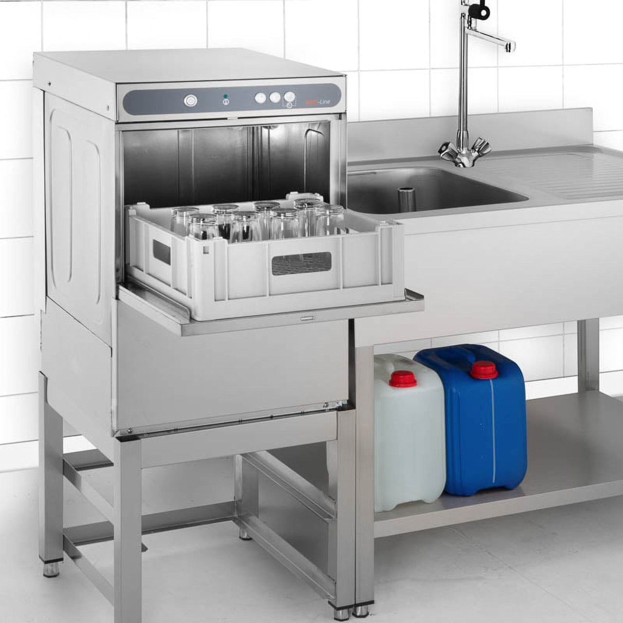 Lave-verres ECO 40 x 40 cm (panier), avec doseur de détergent & doseur de produit de rinçage, avec pompe de vidange & adoucisseur, Fabriqué en Europe, 230 V